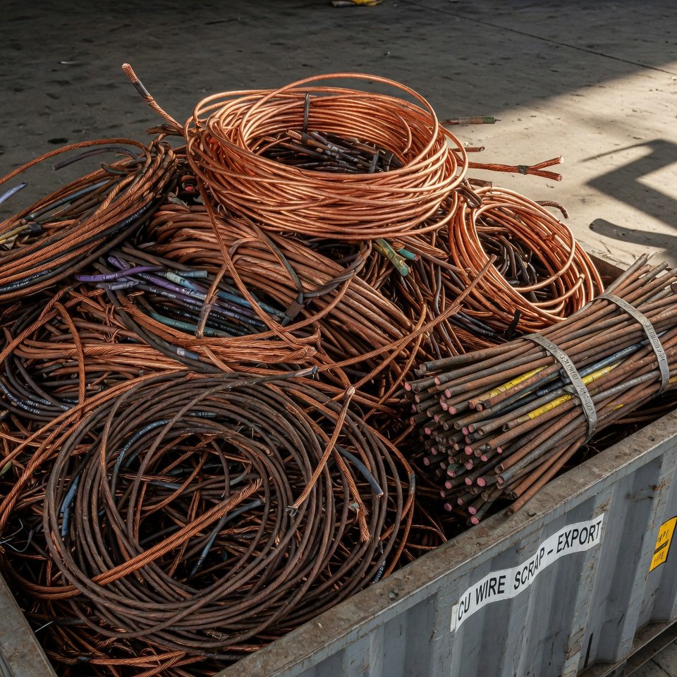 Copper wire scrap export — mixed gauges, ISRI CLIFF/PALM grade, container-loaded for bulk export
